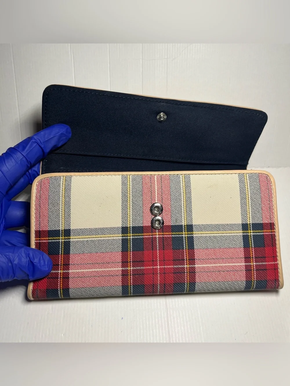 Tommy Hilfiger Red, Navy & Cream Plaid Foldover Wallet